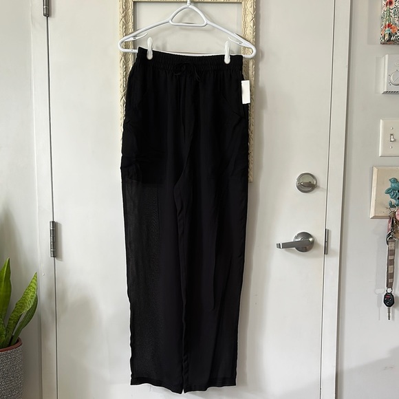 ZARA | Bamboo Black Sheer Wide-Leg Pants with Six Pockets and Draw String - Picture 2 of 16